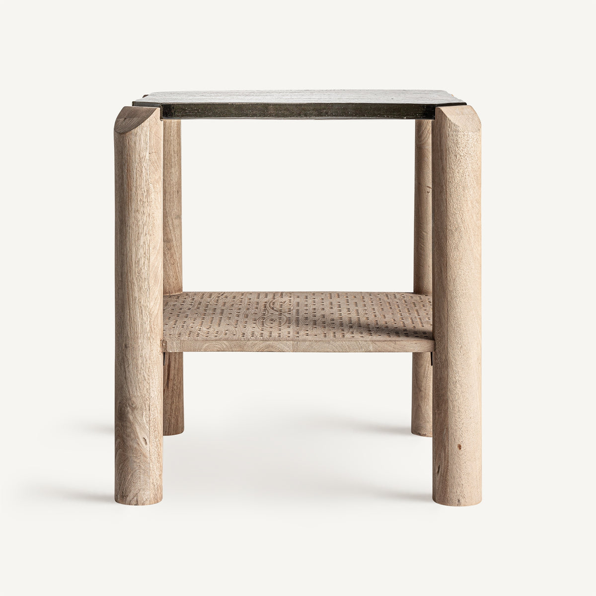 Mesa auxiliar de mango y vidrio Alcornoque