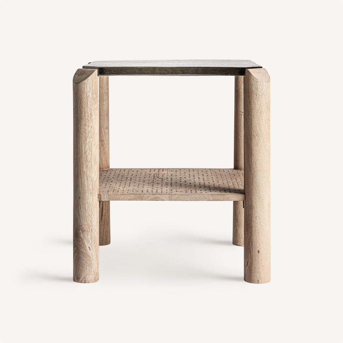 Mesa auxiliar de mango y vidrio Nabeul pequeña