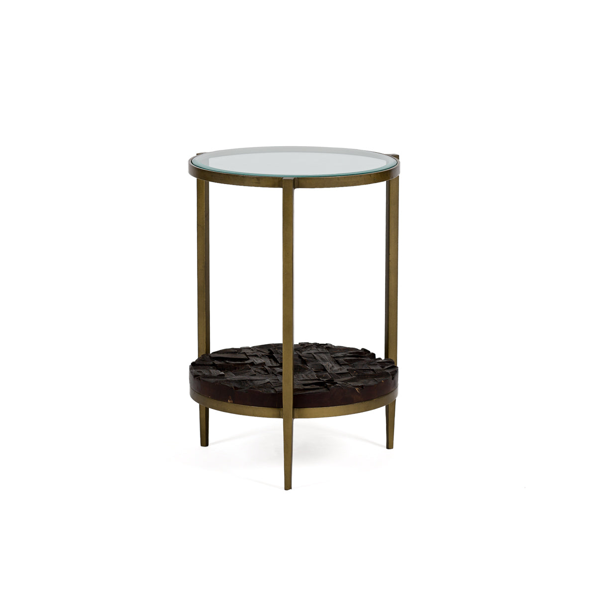 Mesa auxiliar de metal, madera y cristal Cervia