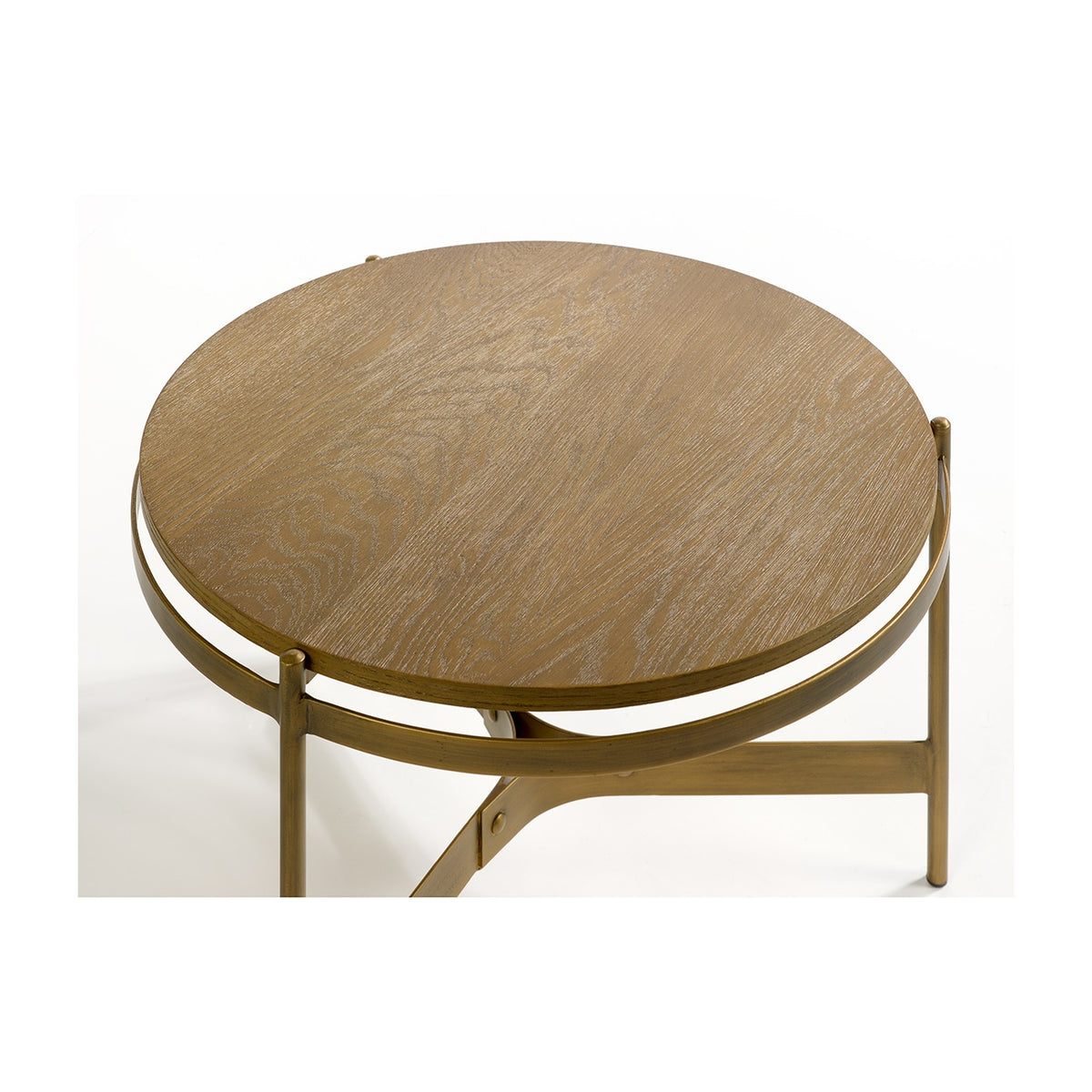 Mesa auxiliar redonda de roble y metal dorado Benamocarra
