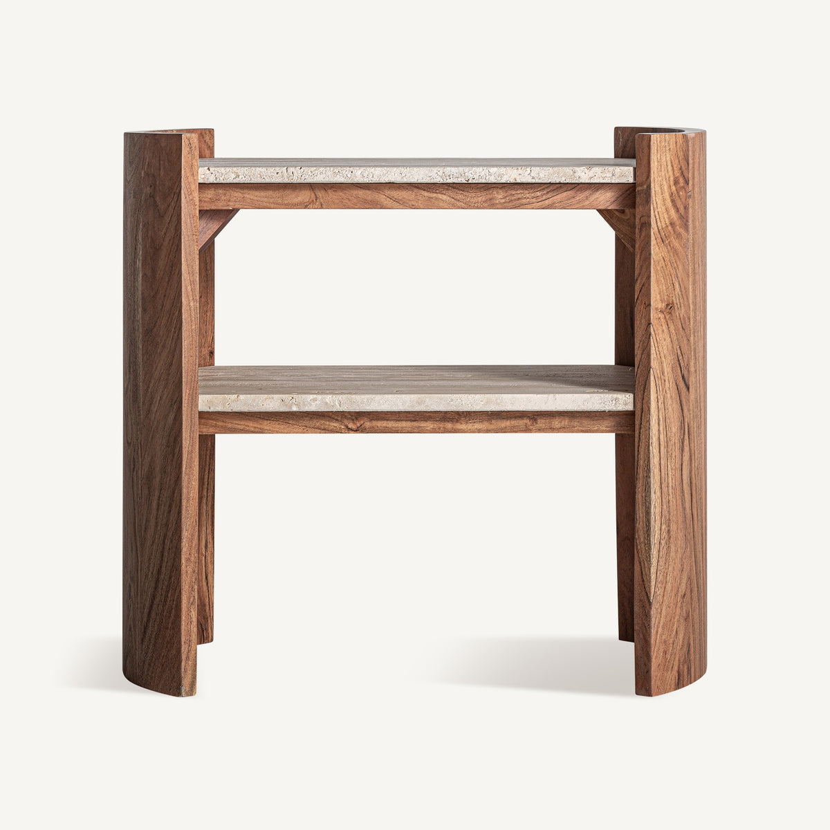 Mesa auxiliar de travertino y acacia Alhucema