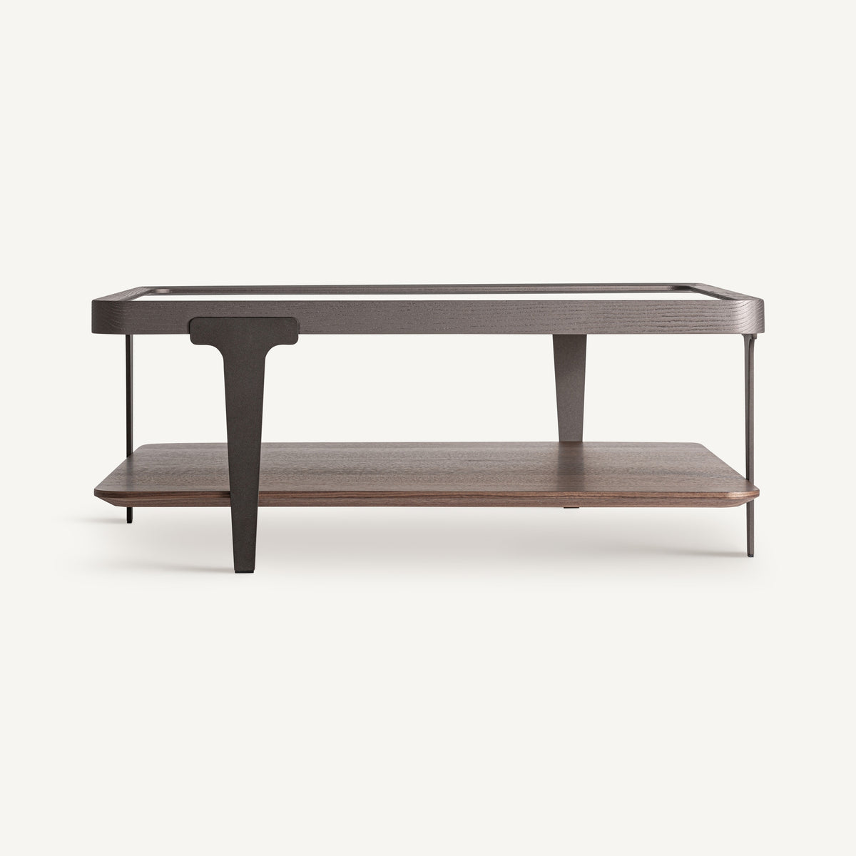 Mesa de centro de fresno y cristal ahumado Tropea