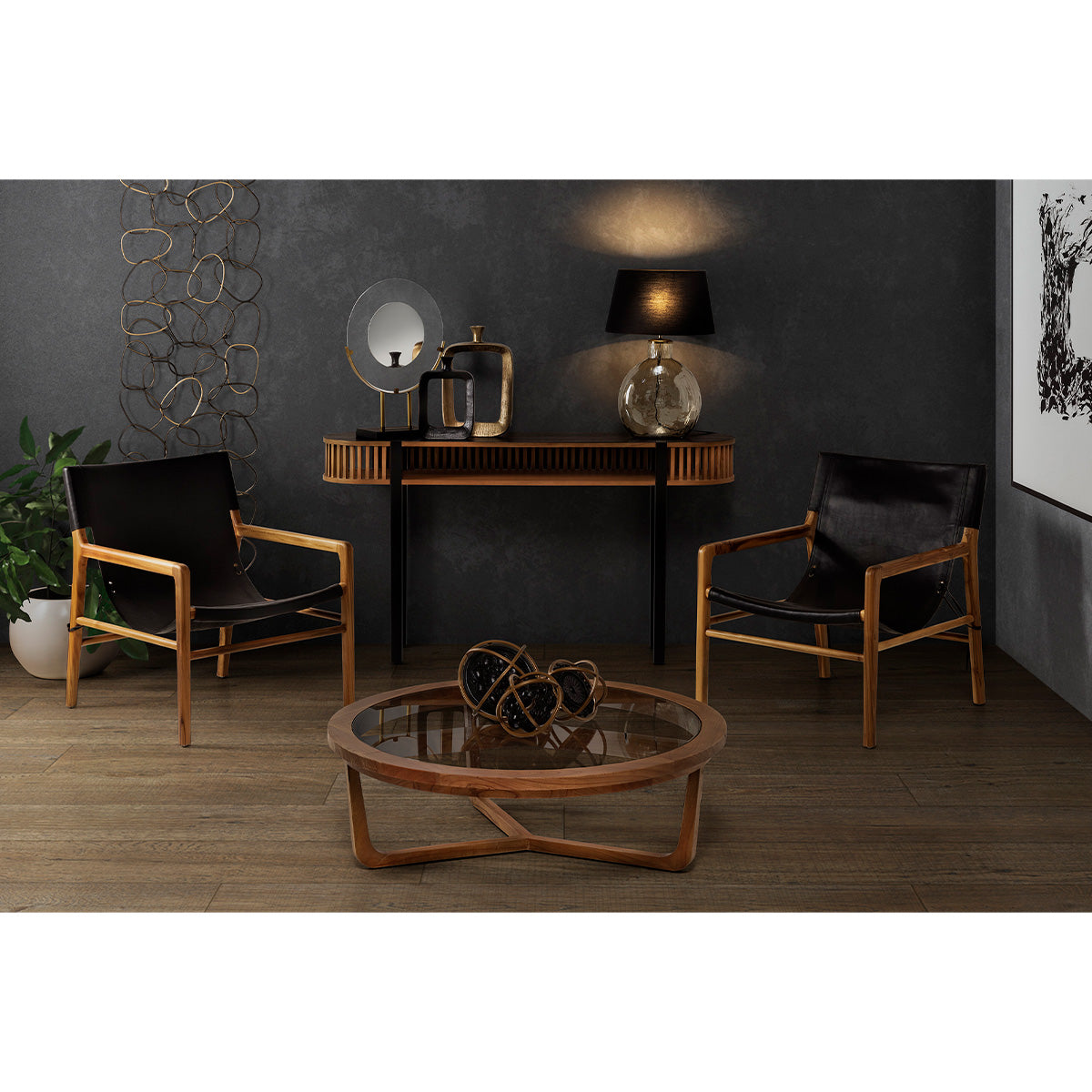 Mesa de centro de madera de cedro y cristal Livadeia