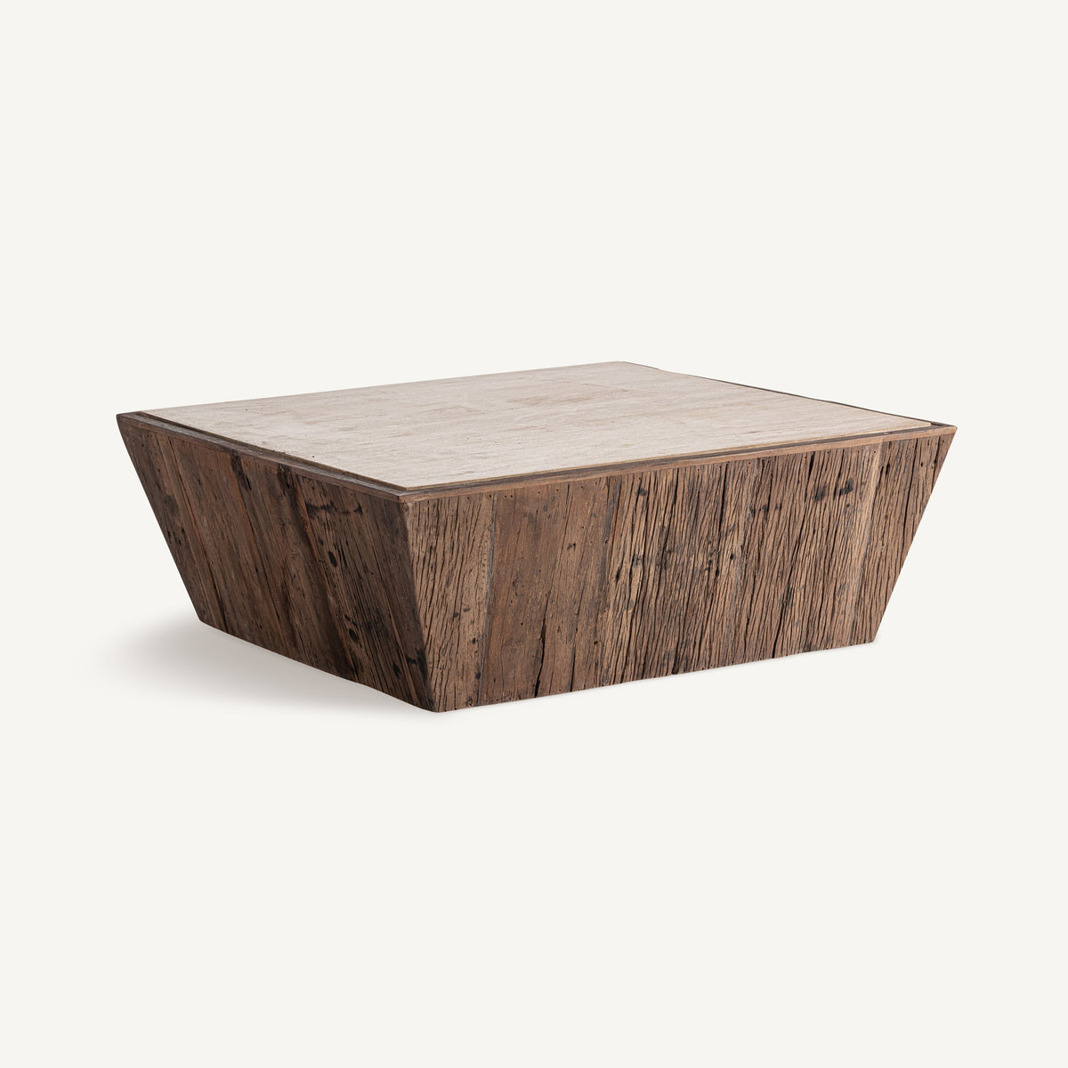 Mesa de centro de madera recuperada y travertino Tellaro
