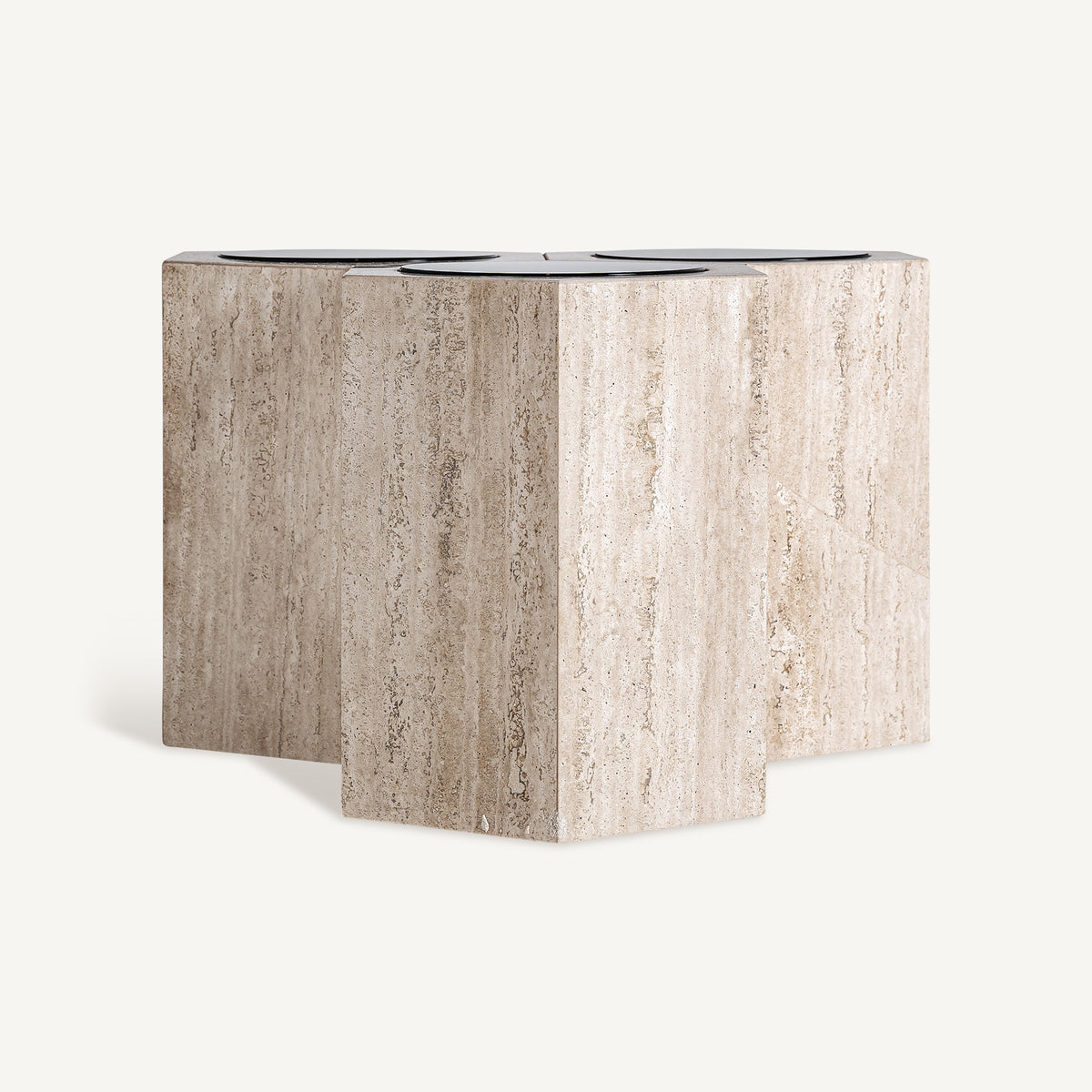Mesa de centro de travertino y cristal ámbar Giglio