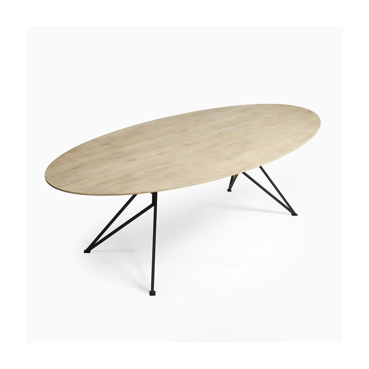 Mesa de comedor de roble blanqueado y pata de metal Pyrgos