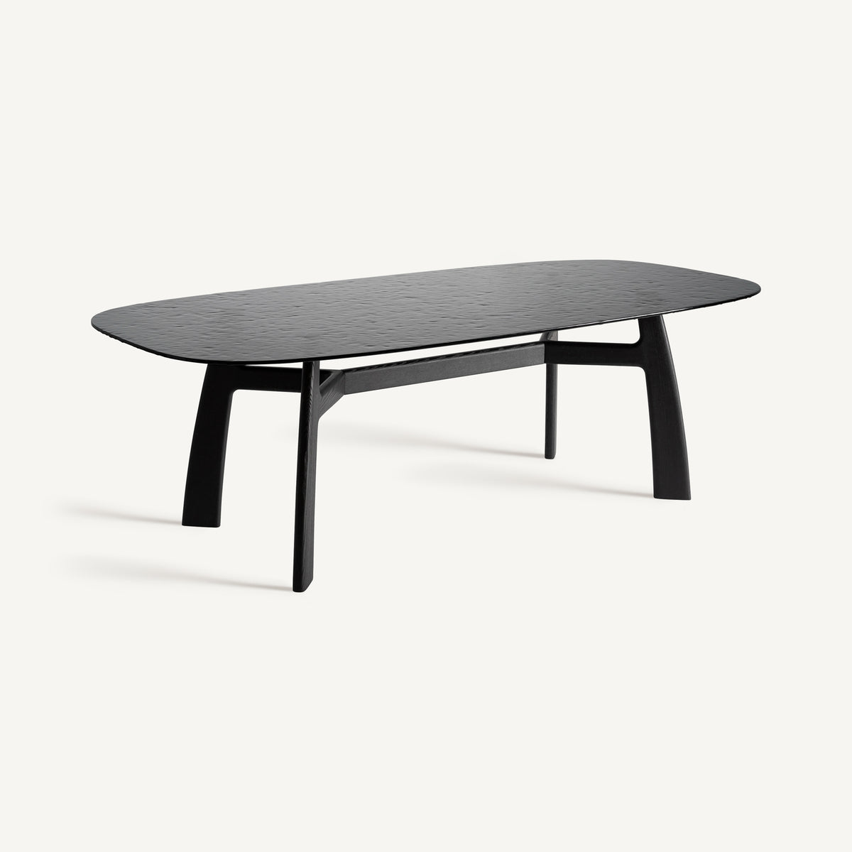 Mesa de comedor de fresno y cristal Ohanes