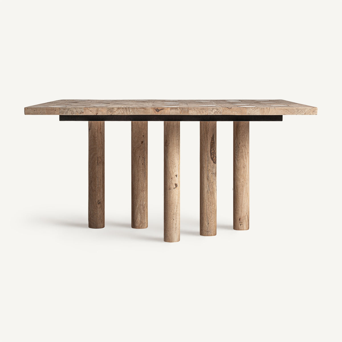 Mesa de comedor de mango y travertino Mojácar 150 x 150 cm