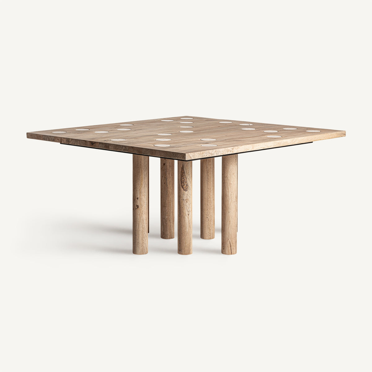 Mesa de comedor de mango y travertino Mojácar 150 x 150 cm