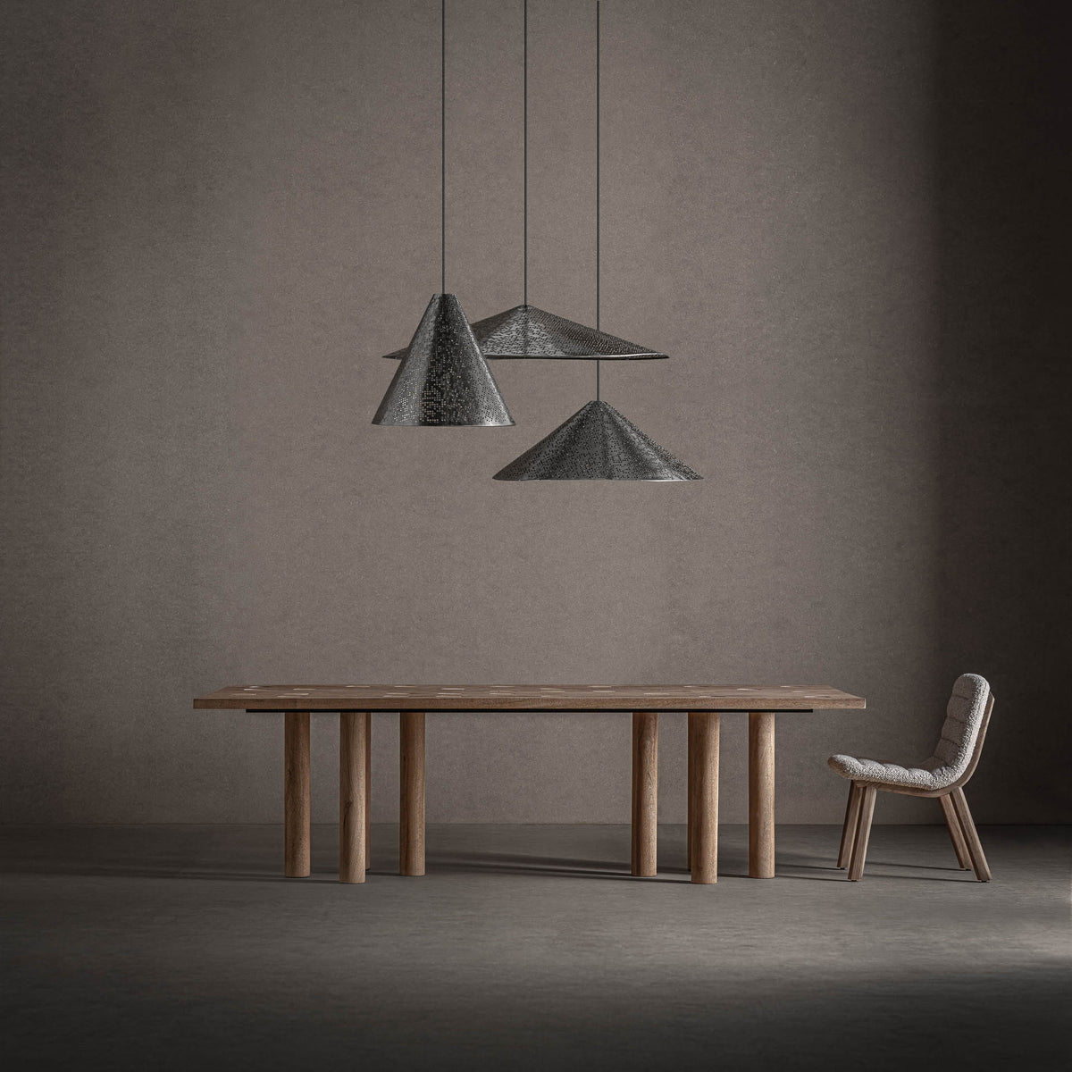 Mesa de comedor de mango y travertino Mojácar 250 x 110 cm