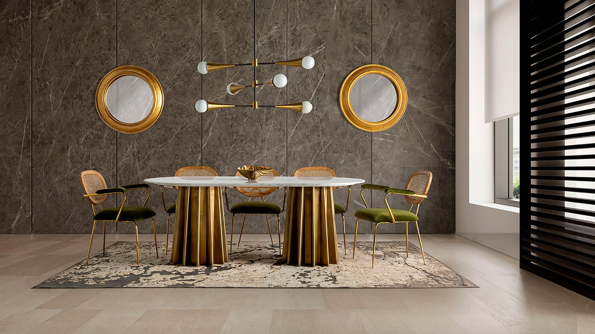 Mesa de comedor de mármol y acero Lújar