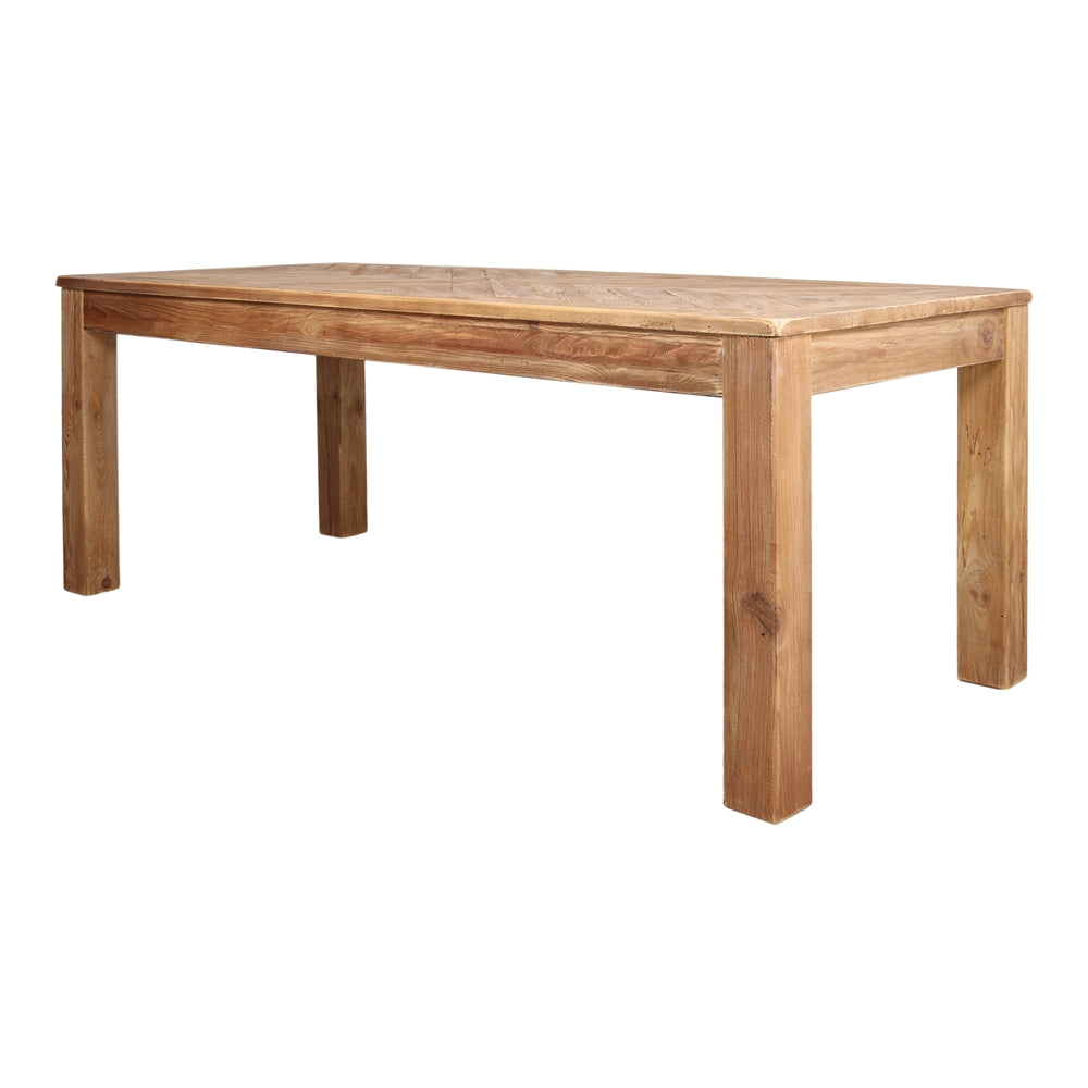 Mesa de comedor de pino reciclado en espiga Yaiza