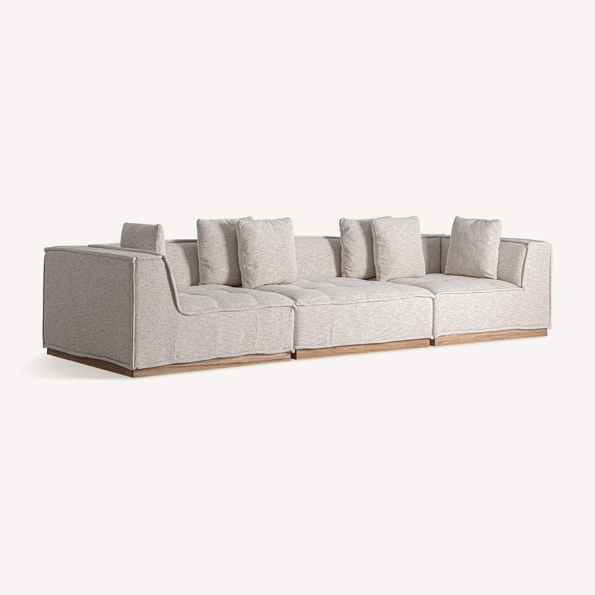 Módulo esquinero de sofá tapizado y teca Ferragudo beige