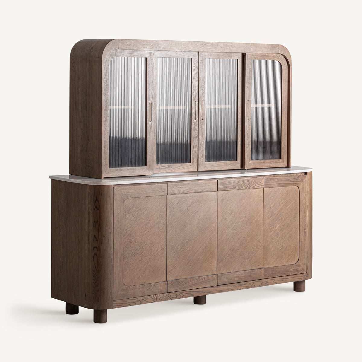 Mueble bar de roble, mármol y cristal Nazaré