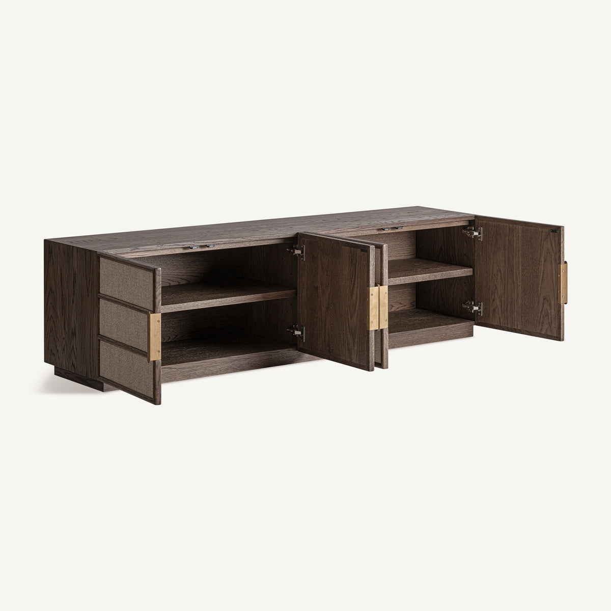 Mueble TV de roble color nogal y hierro dorado Canyamel