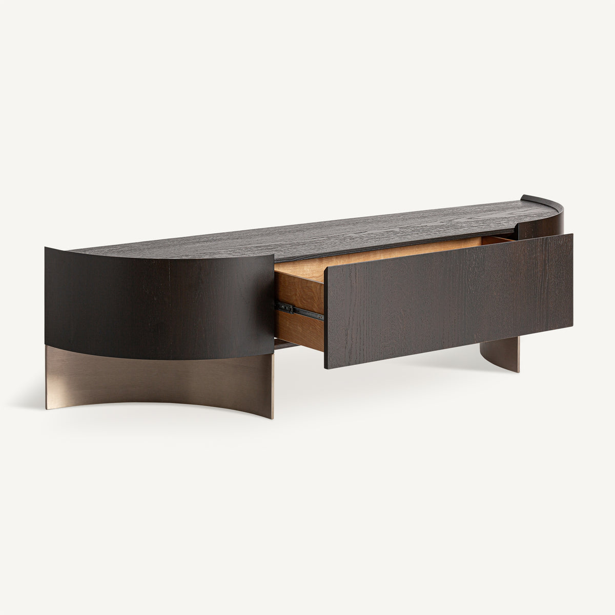 Mueble TV de roble y acero dorado Almograve