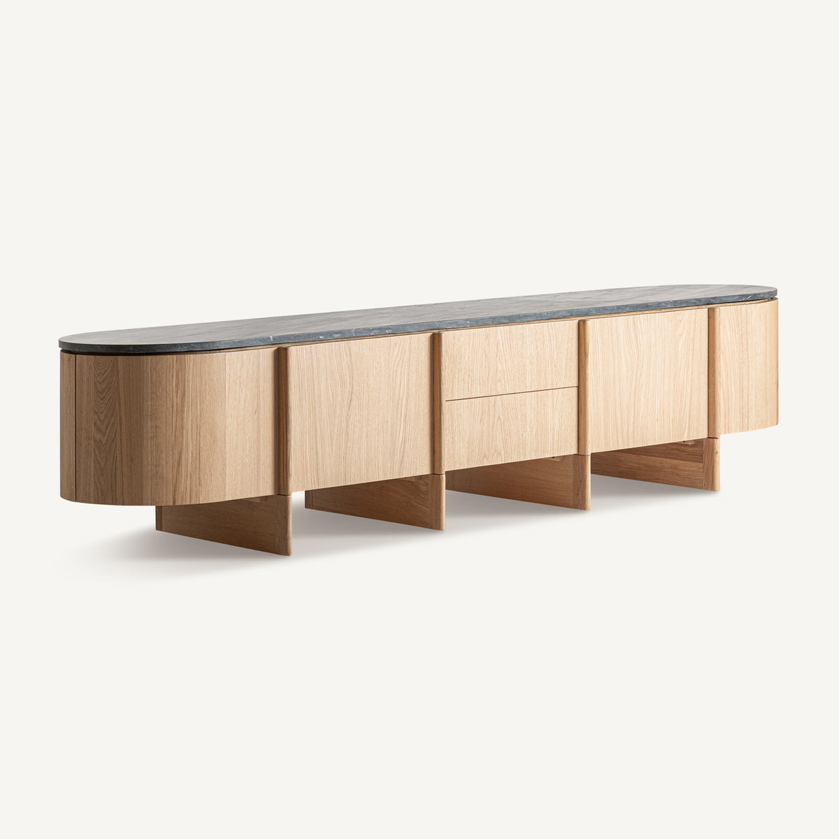 Mueble TV de roble y mármol negro Bullas