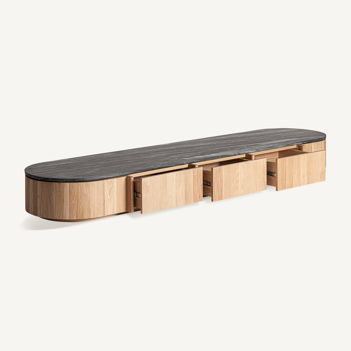 Mueble TV de roble y mármol negro Lovran