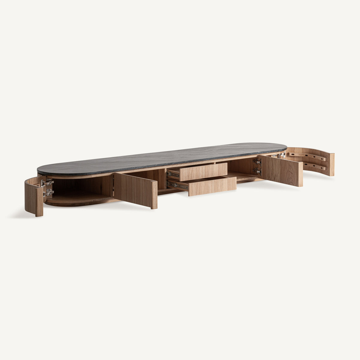 Mueble TV de roble y mármol negro Sines