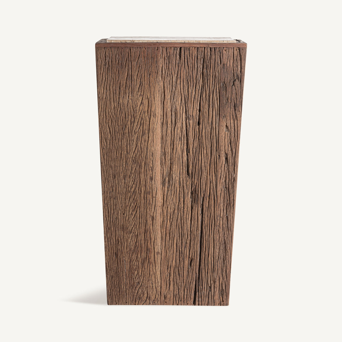Peana de madera recuperada y travertino Xàtiva 71 cm