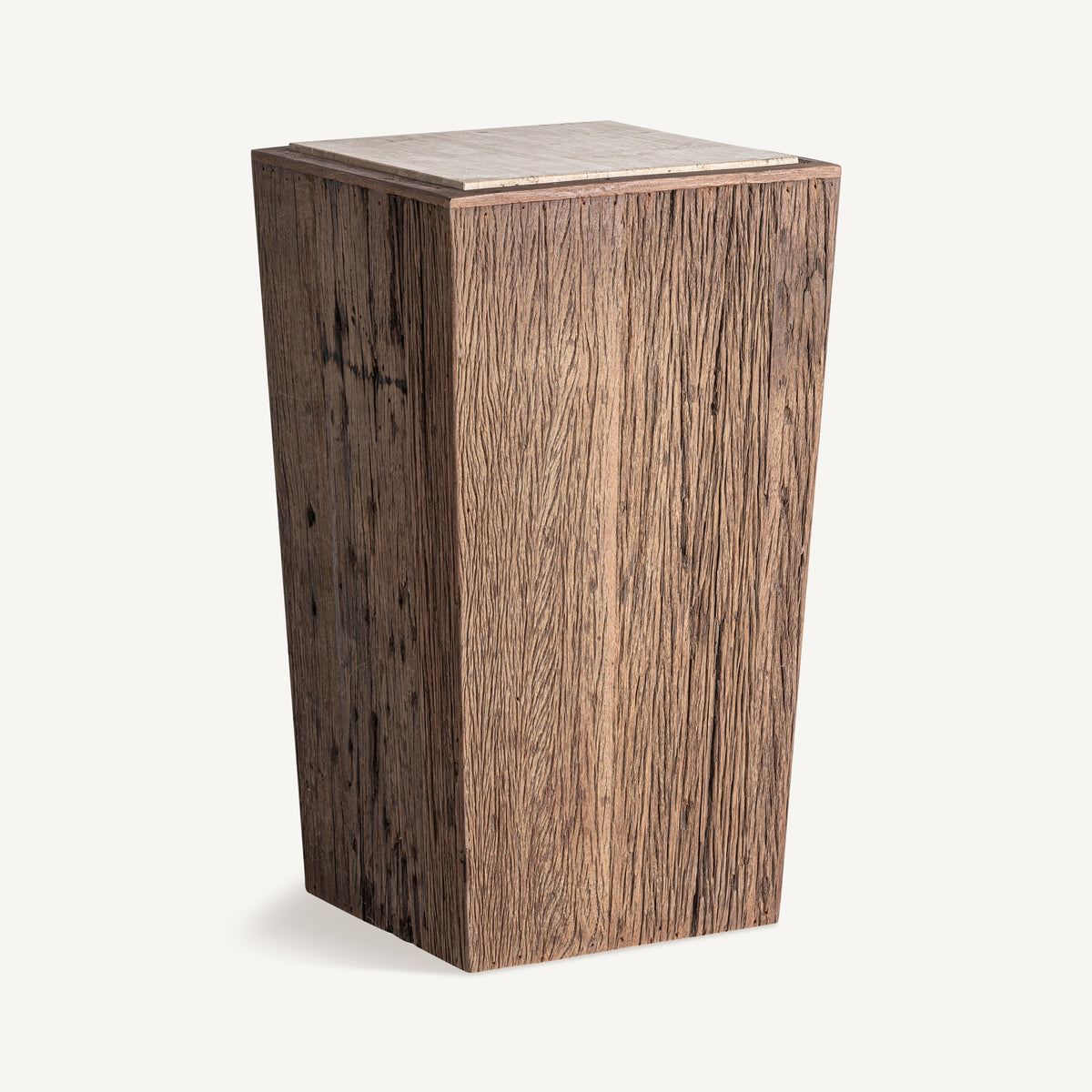 Peana de madera recuperada y travertino Xàtiva 71 cm