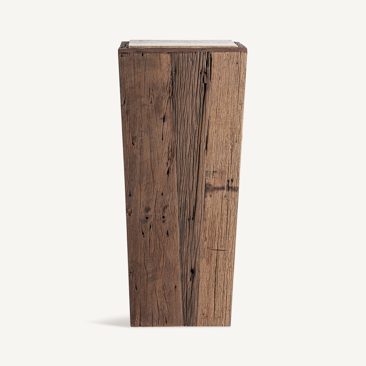 Peana de madera recuperada y travertino Xàtiva 90 cm