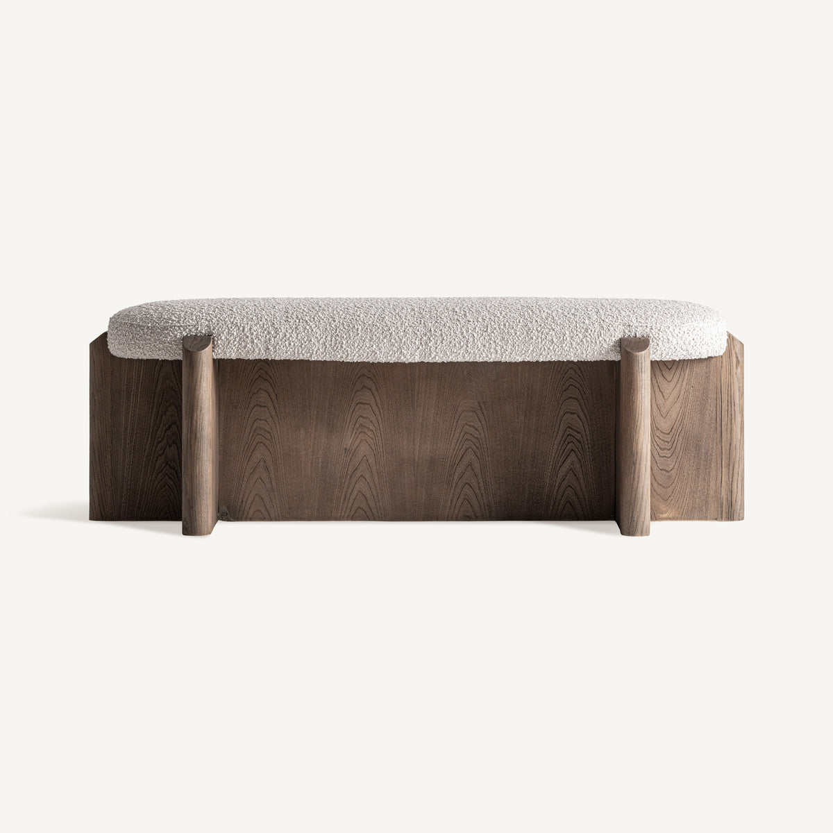 Pie de cama de olmo y tapizado beige Busot