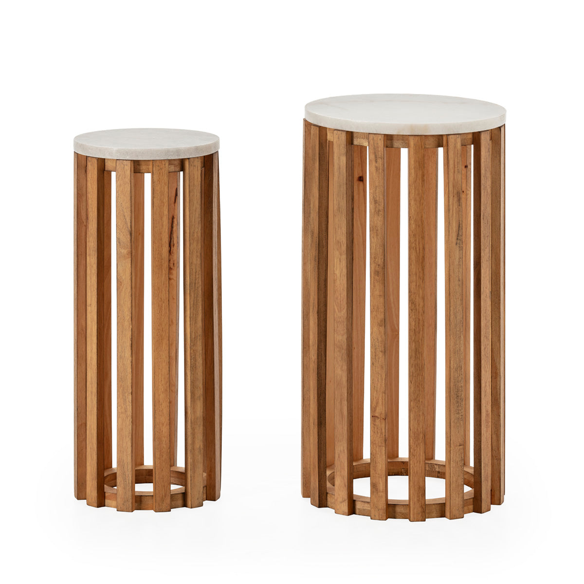 Set de 2 mesas auxiliares de madera y mármol Parga