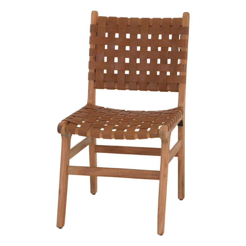 Set de 2 sillas de madera y piel trenzada Canopus