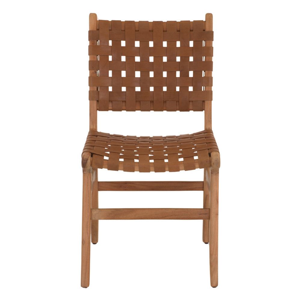 Set de 2 sillas de madera y piel trenzada Canopus