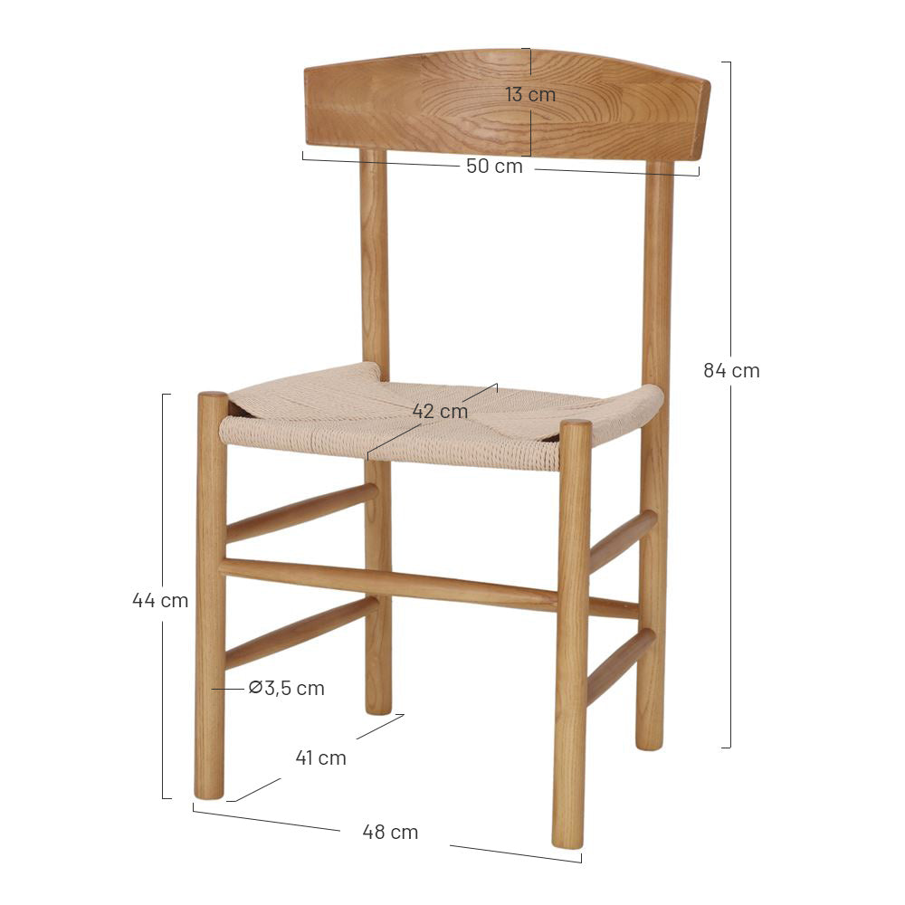 Set de 2 sillas de olmo con asiento de cuerda Ornella
