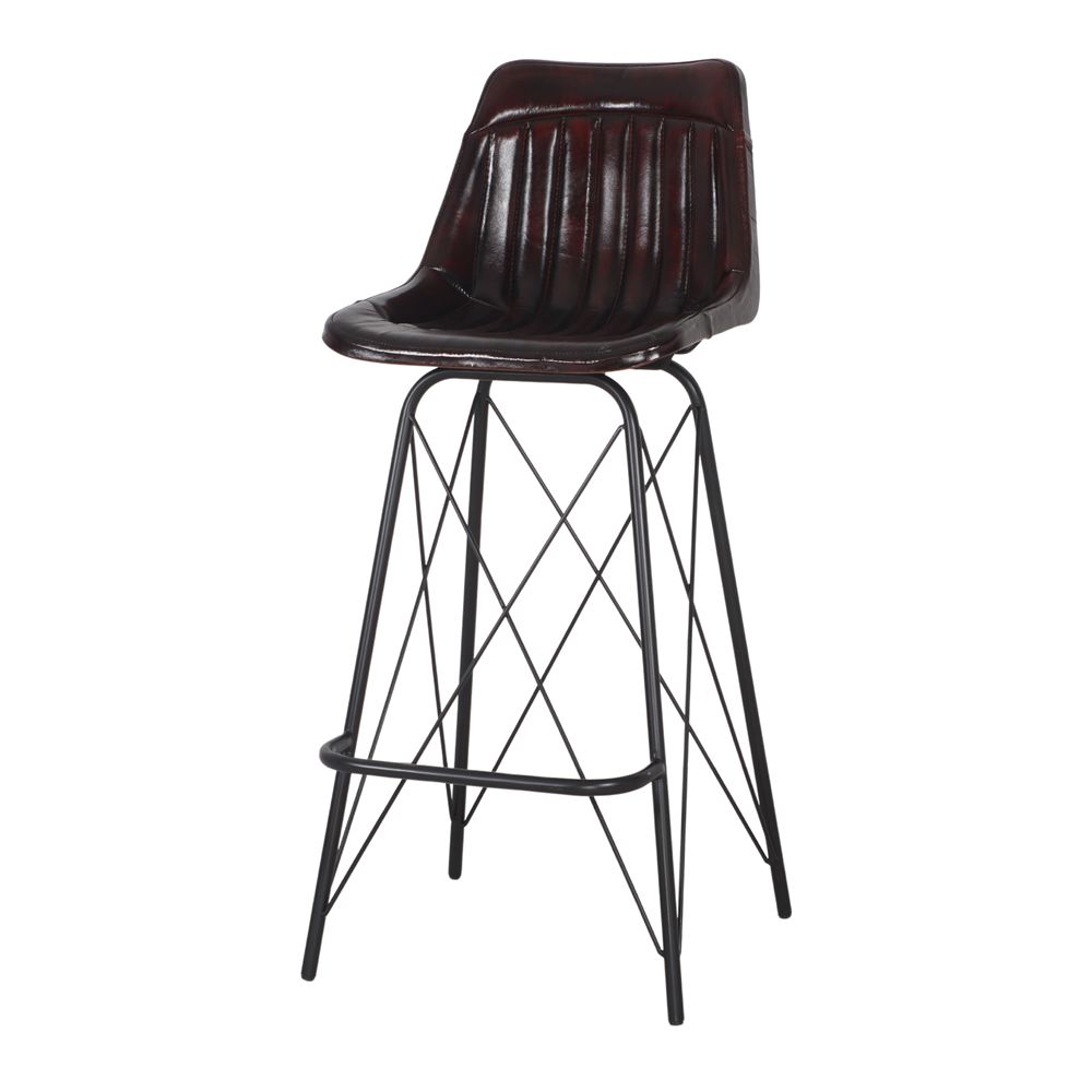Set de 2 taburetes altos de piel con costuras Tiago