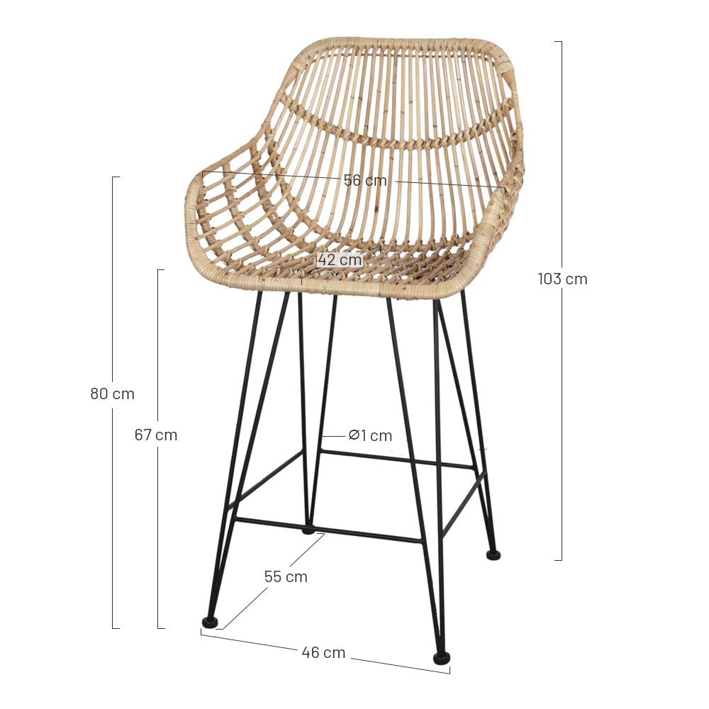 Set de 2 taburetes de cocina de ratán Dorotea