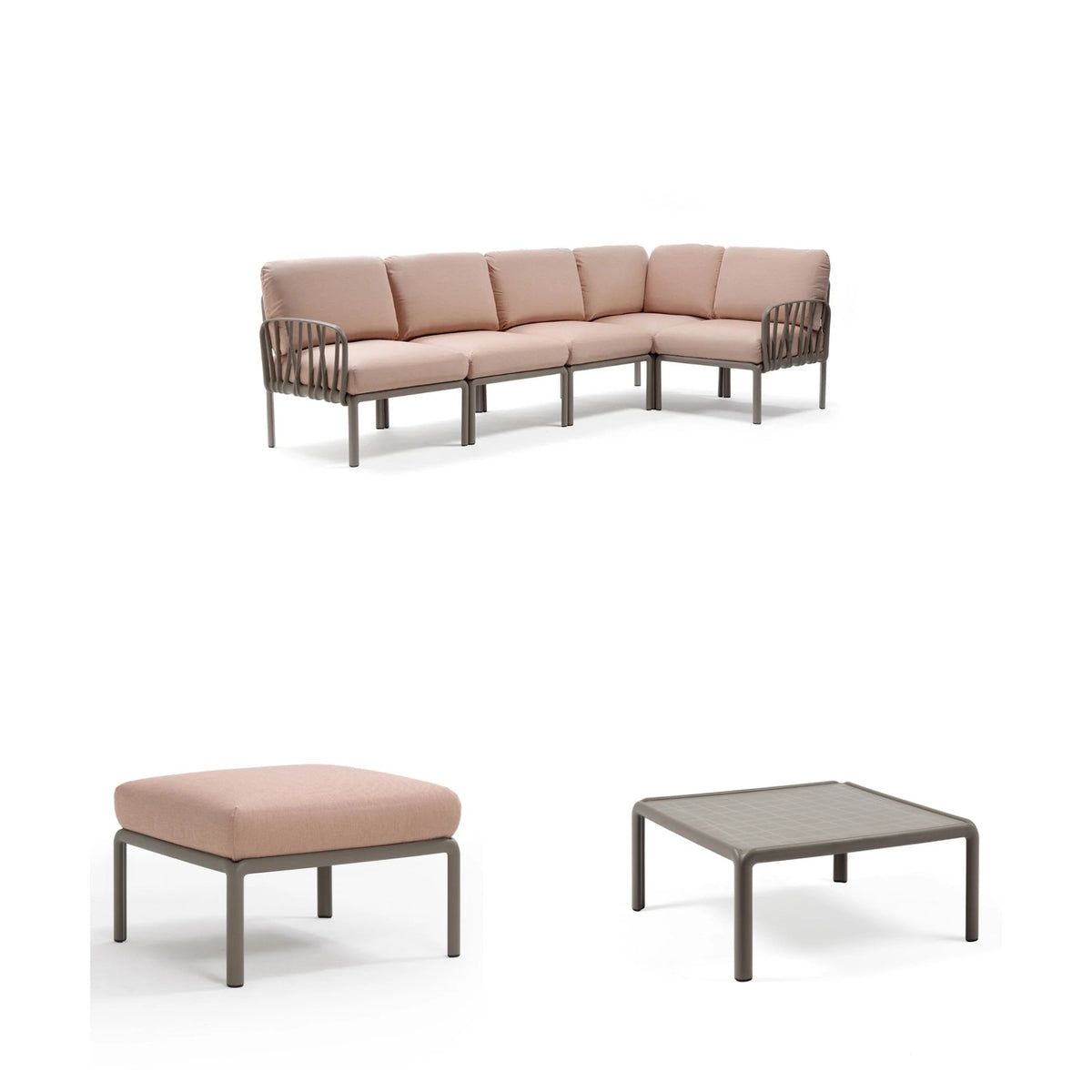 Set de sofá rinconera Komodo con puf y mesa de centro Nardi