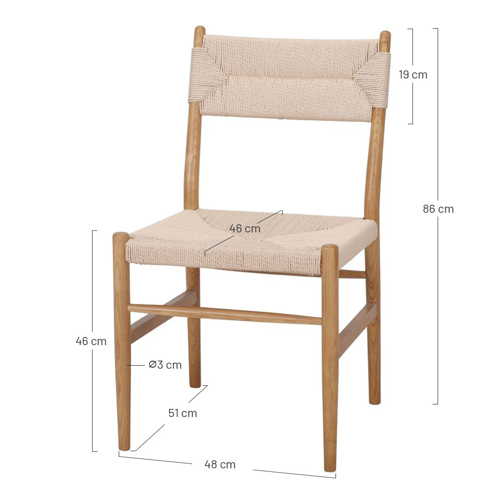 Silla de olmo y cuerda natural Sirio