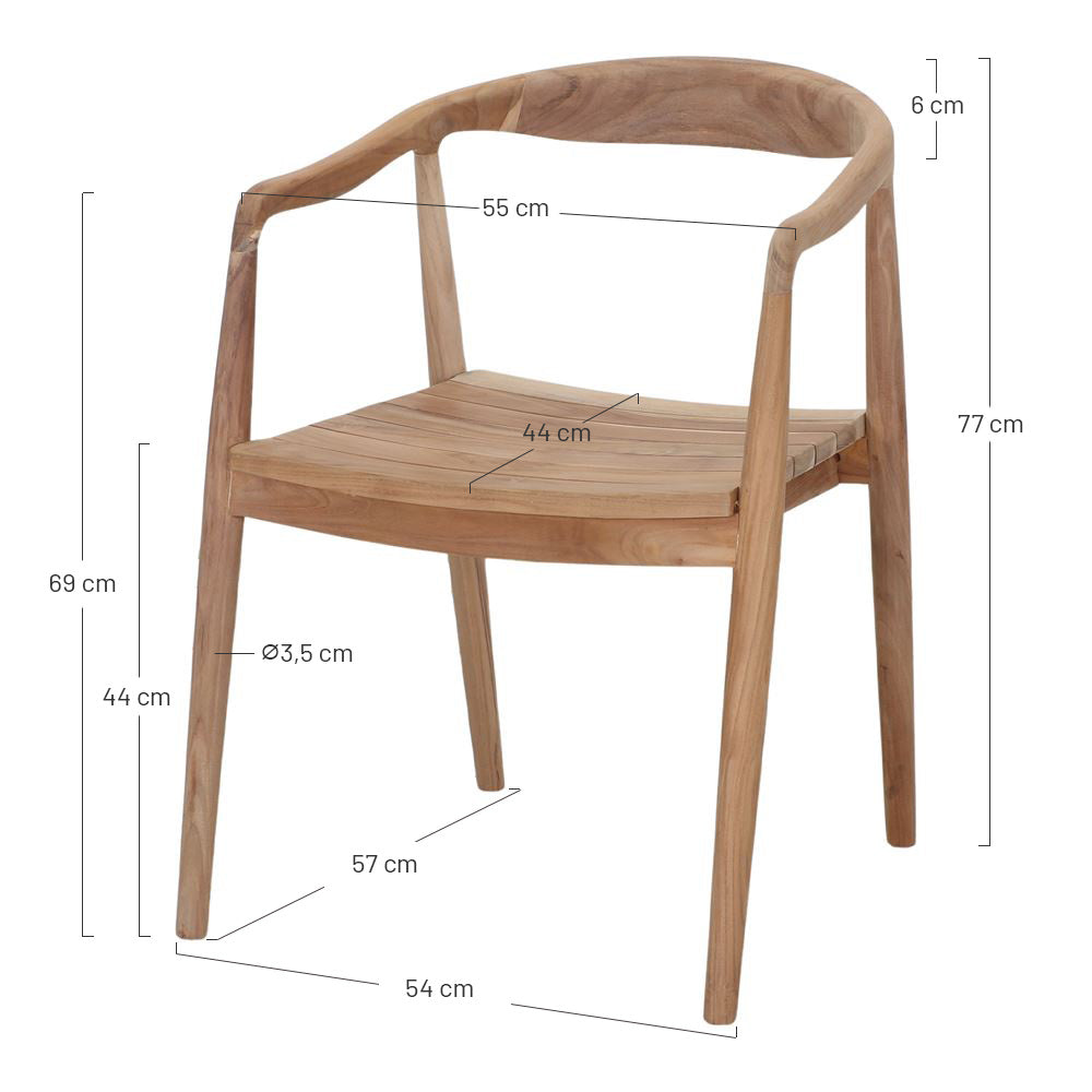 Silla de teca torneada con brazos Arianna