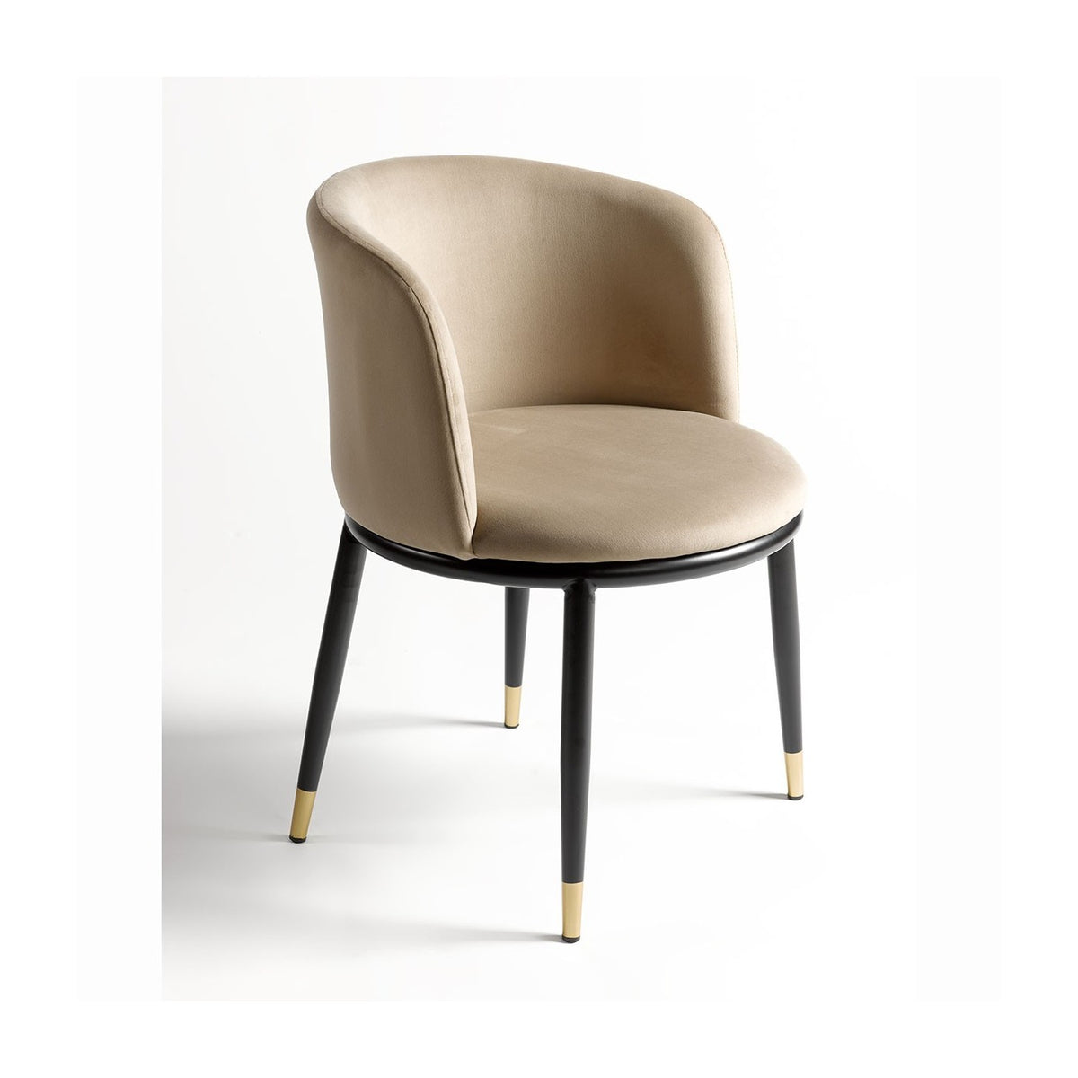 Silla de terciopelo beige con asiento redondo Freila