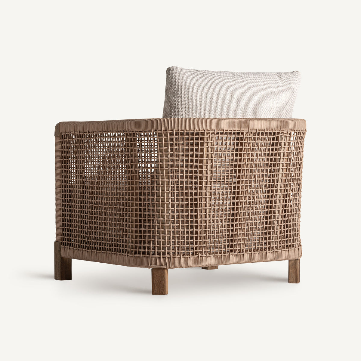 Sillón bajo de teca reciclada y trenzado blanco Cala Codolar