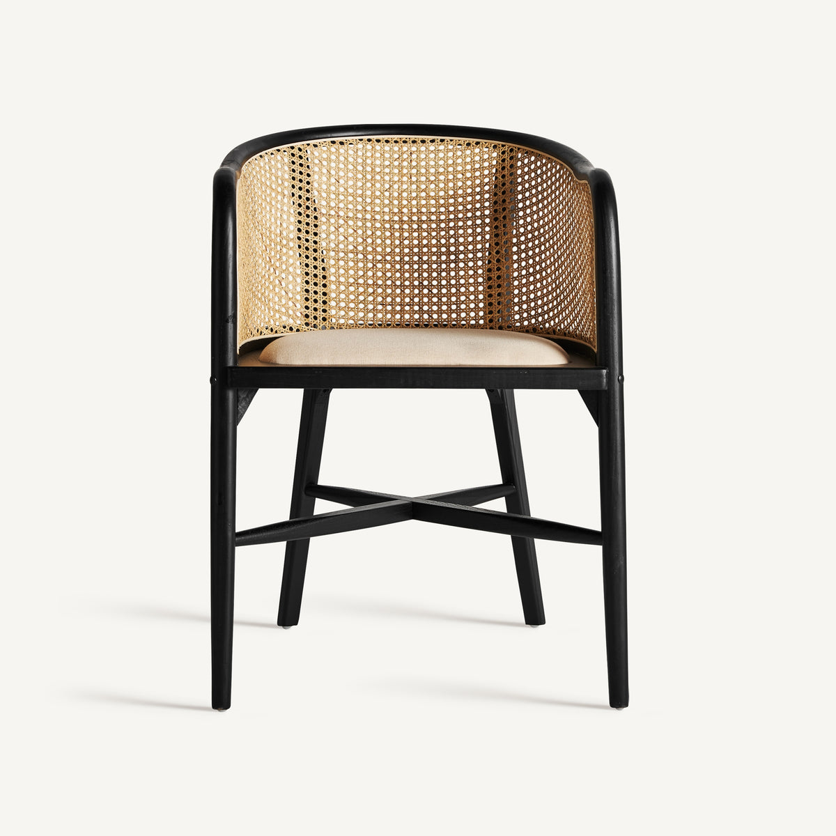 Sillón de comedor de abedul negro y lino Cala Olivera