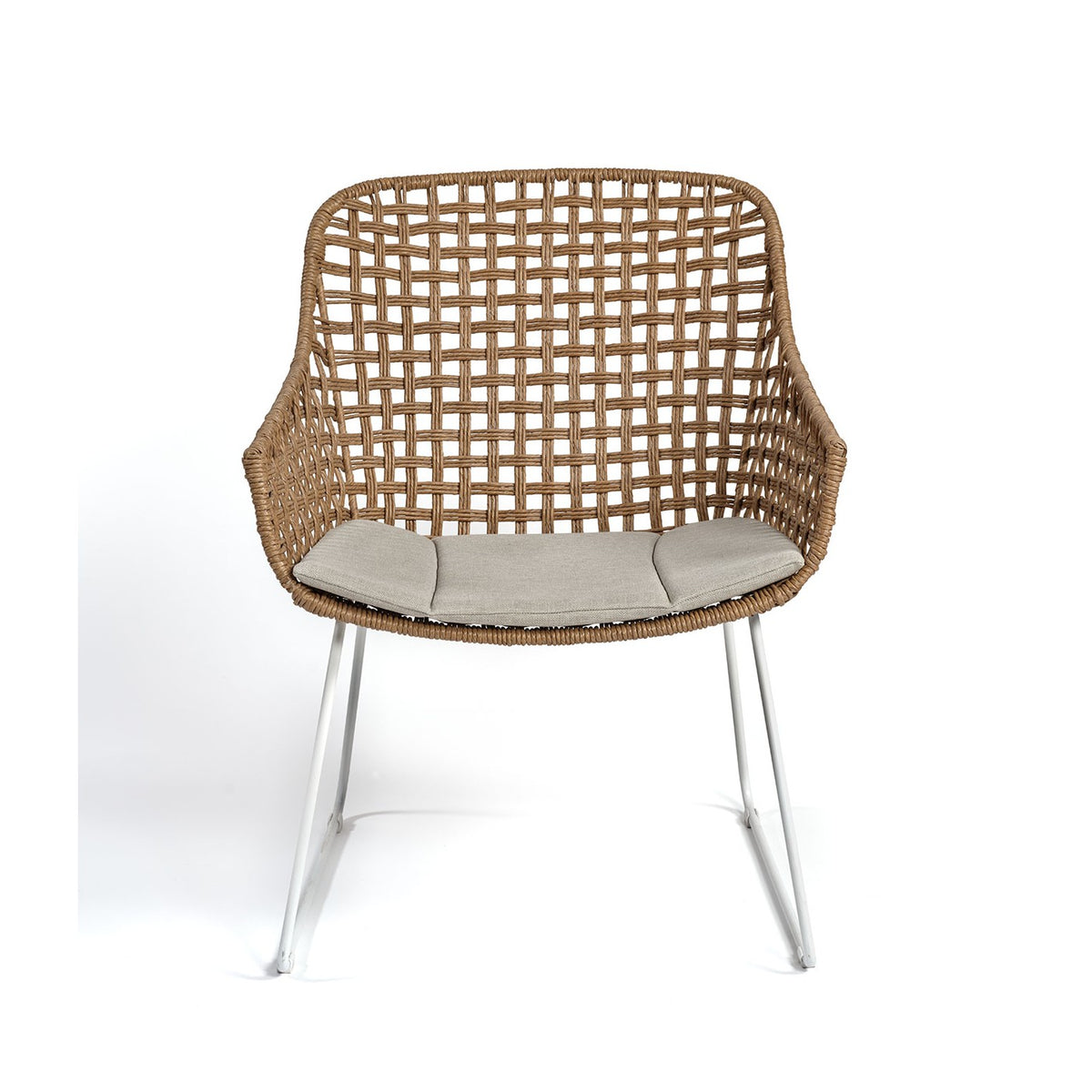 Sillón de exterior de ratán tostado y cojín gris Anafi