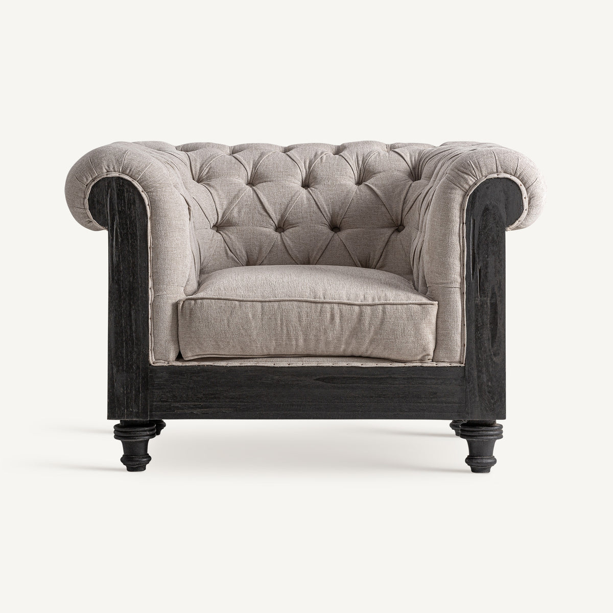 Sillón de mindi negro y tapizado beige Sant Jordi