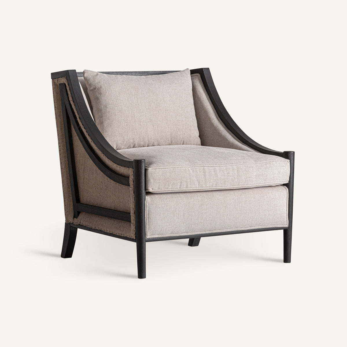 Sillón de mindi y lino negro Es Trucadors