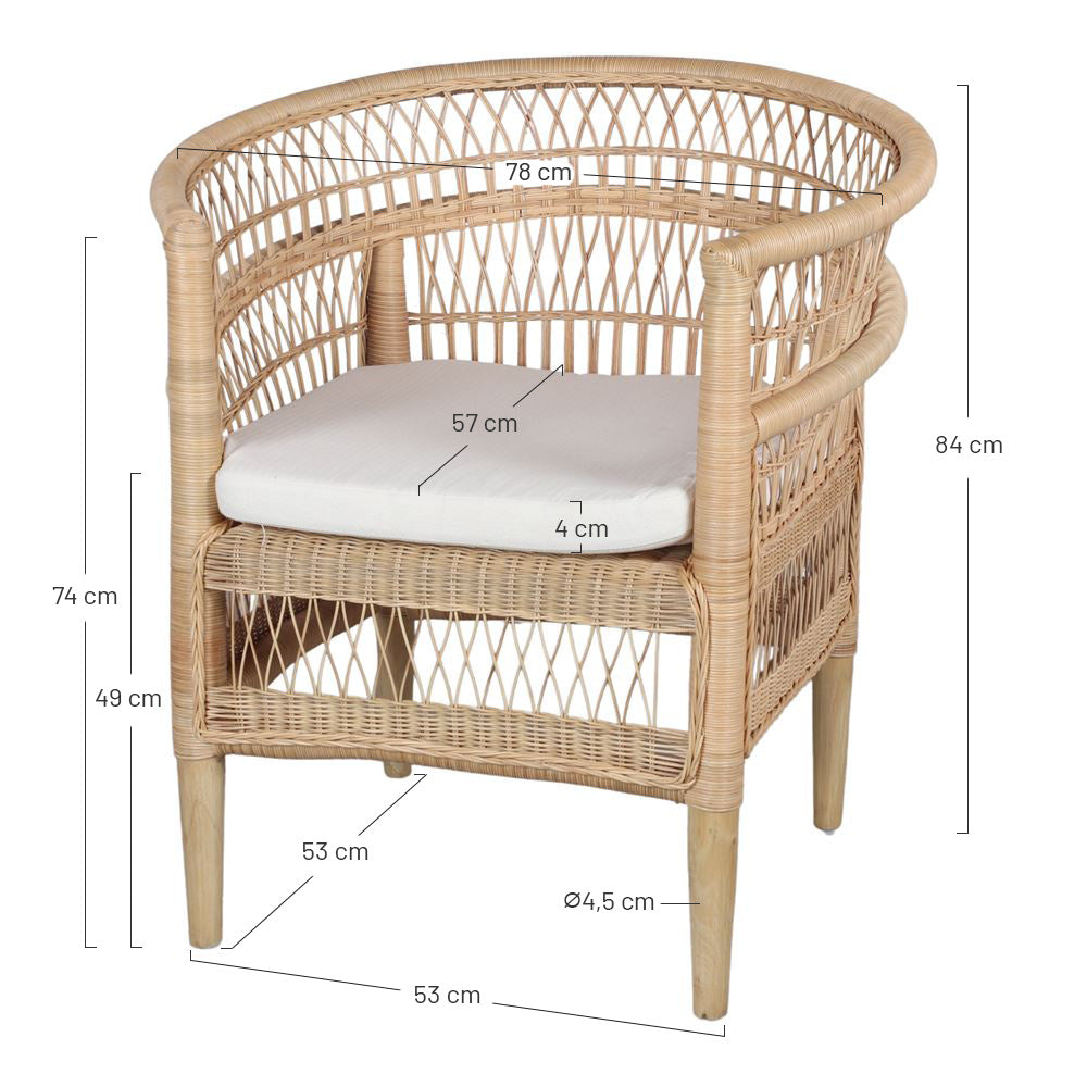 Sillón de ratán natural con brazos Albano