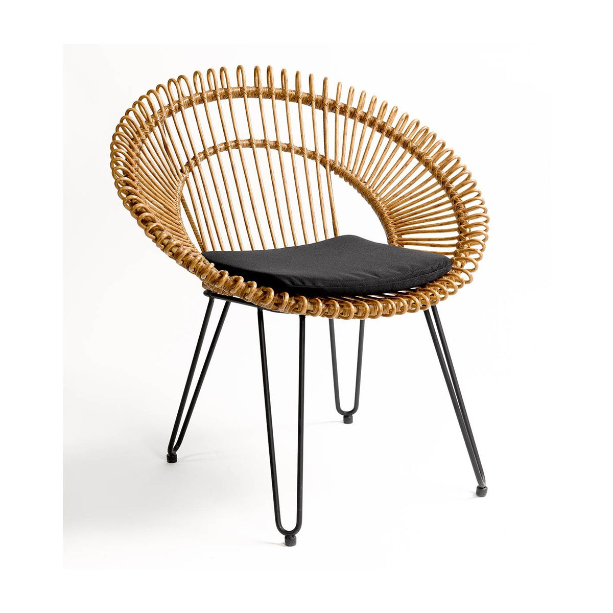 Sillón redondo de ratán sintético y metal negro Órgiva