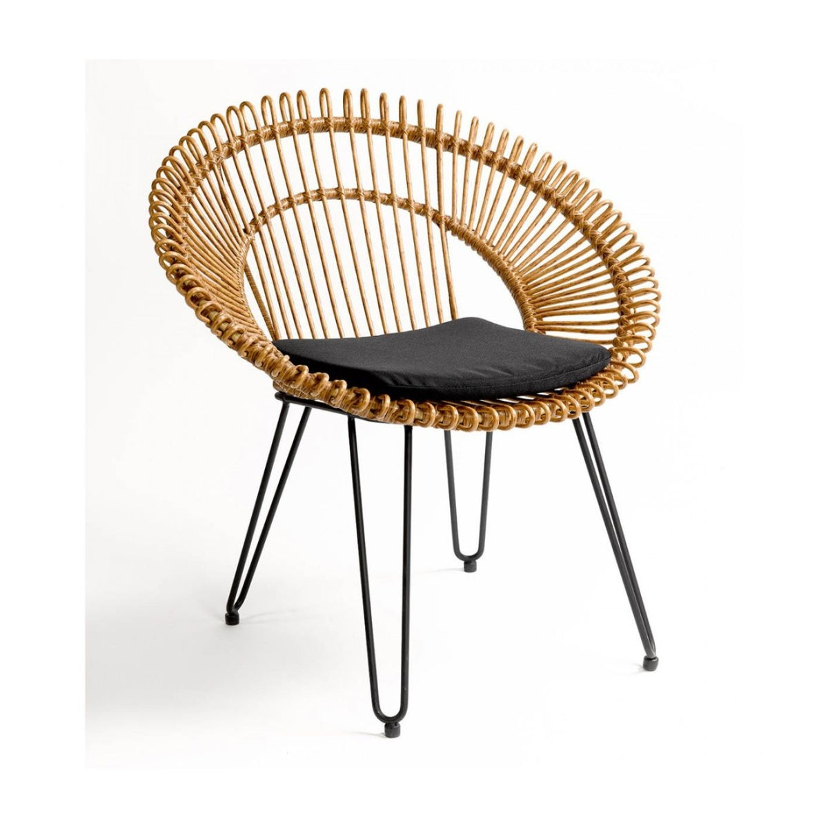 Sillón redondo de ratán sintético y metal negro Órgiva