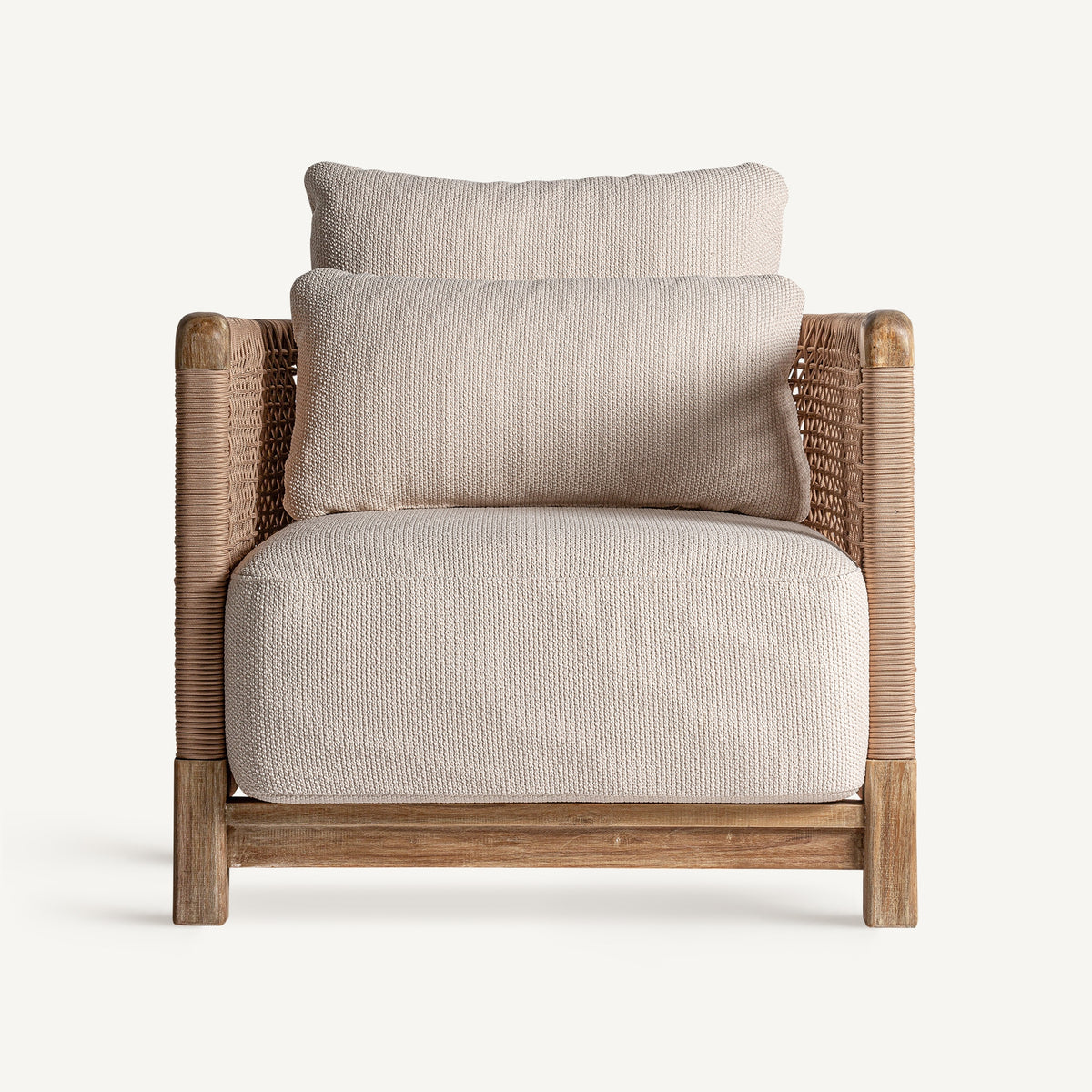 Sillón de teca reciclada con cojines beige Cala Codolar