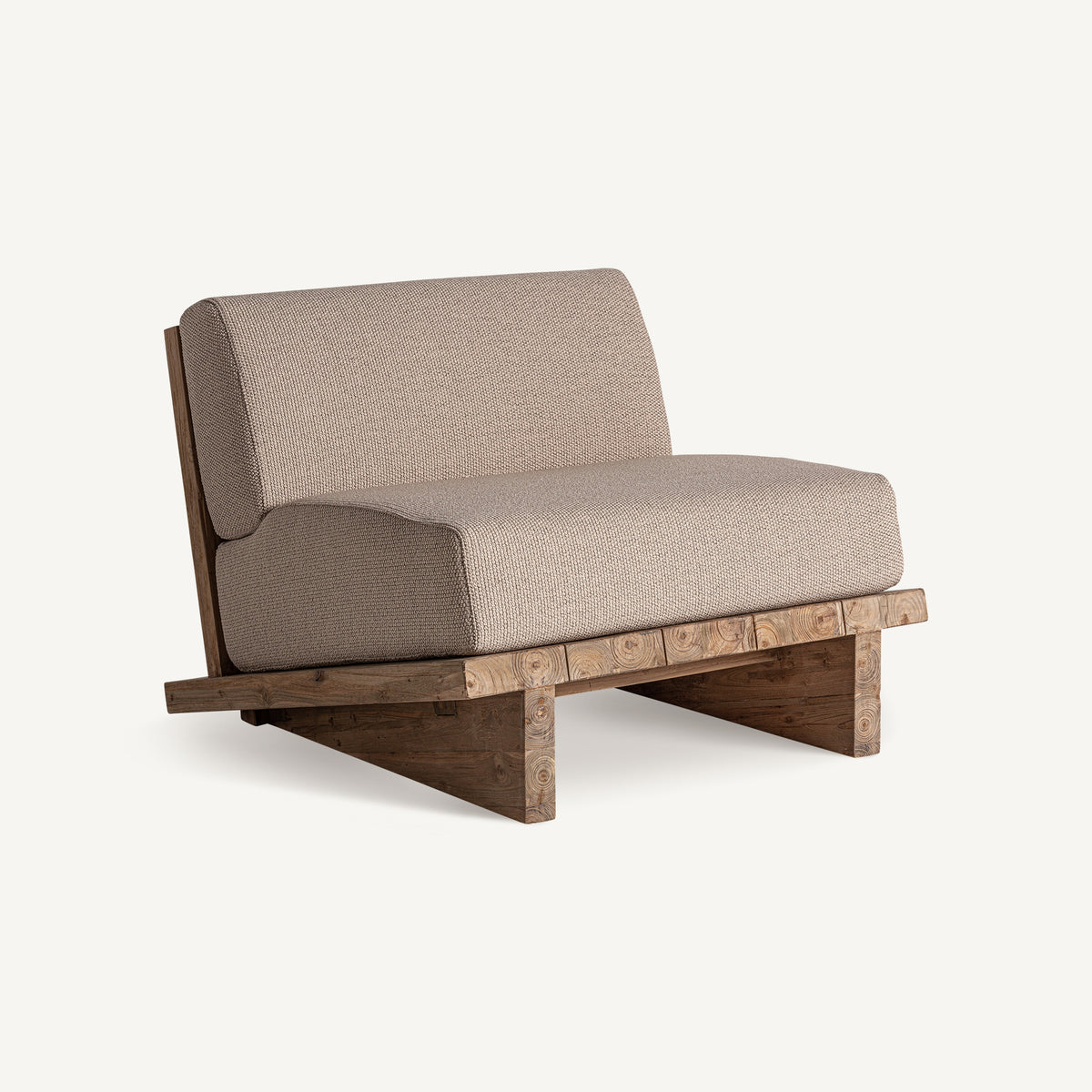 Sillón de teca reciclada y cojines beige Cala Roja