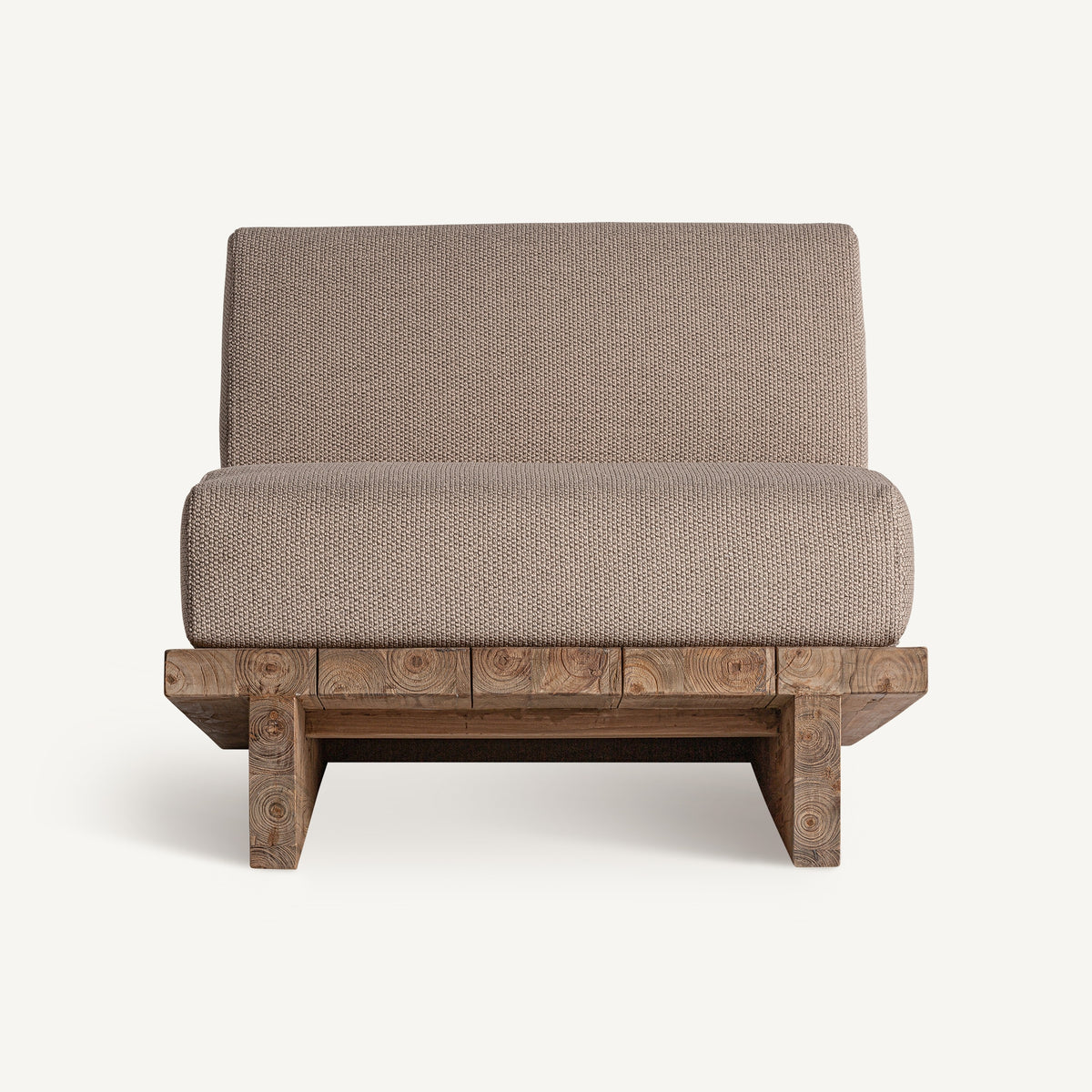 Sillón de teca reciclada y cojines beige Cala Roja