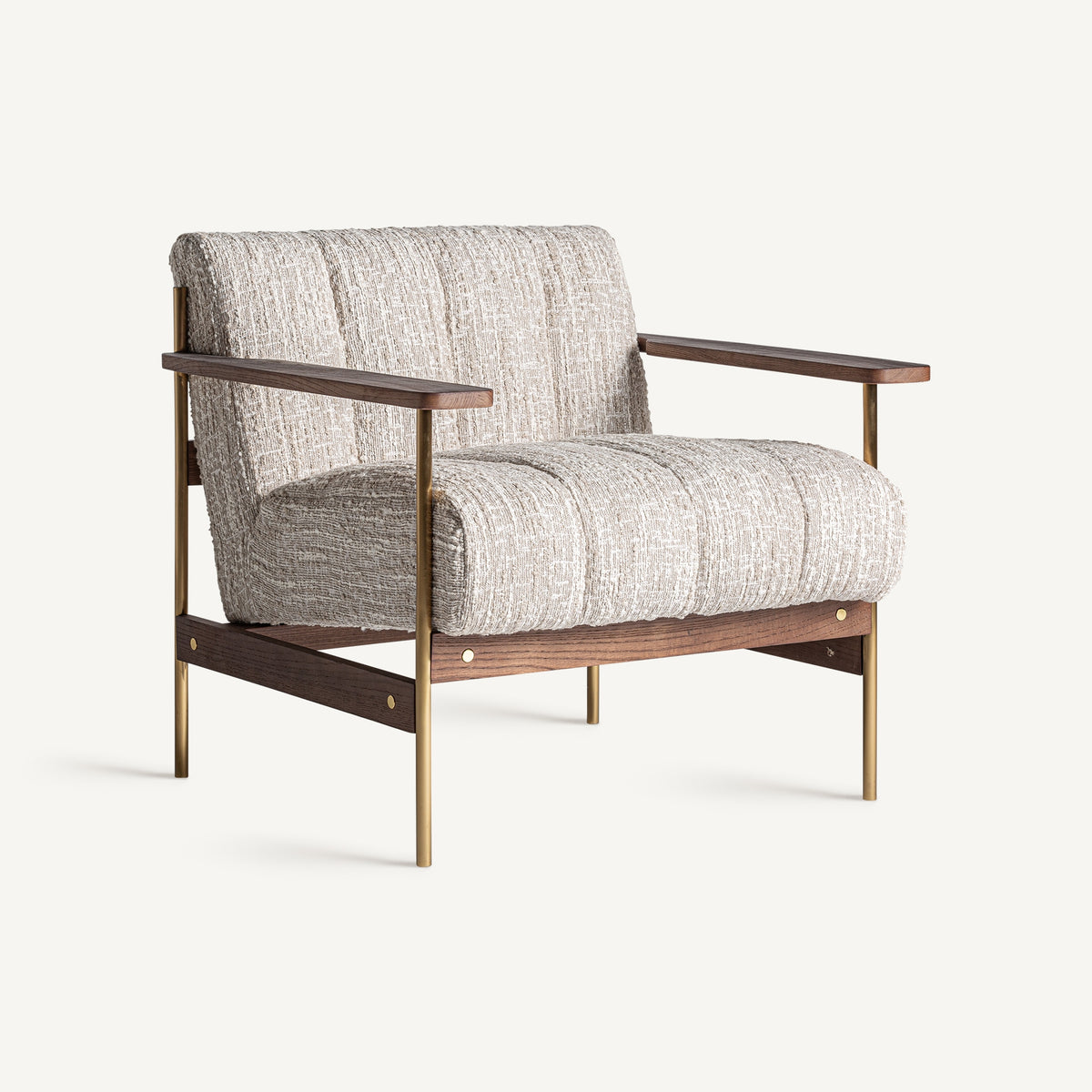 Sillón tapizado beige y dorado Santa Gertrudis