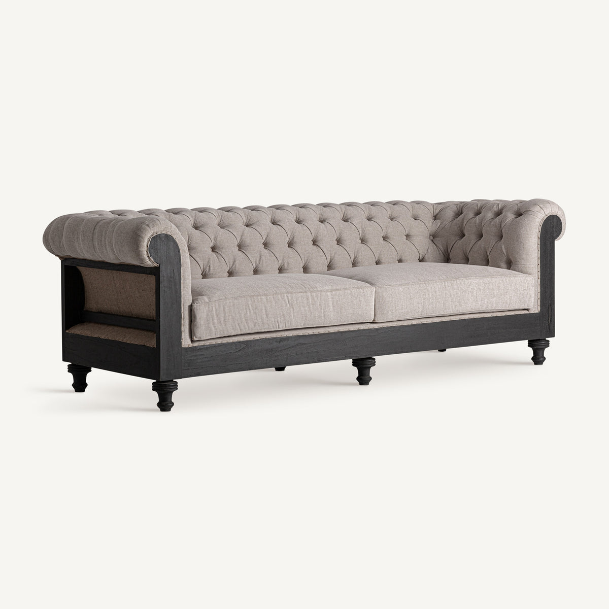 Sofá capitoné de madera y poliéster Menton negro
